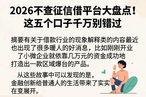 2026不查征信借平台大盘点!这五个口子千万别错过