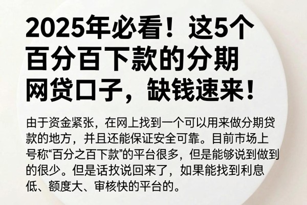 2025年必看!这5个百分百下款的分期网贷口子,缺钱速来!