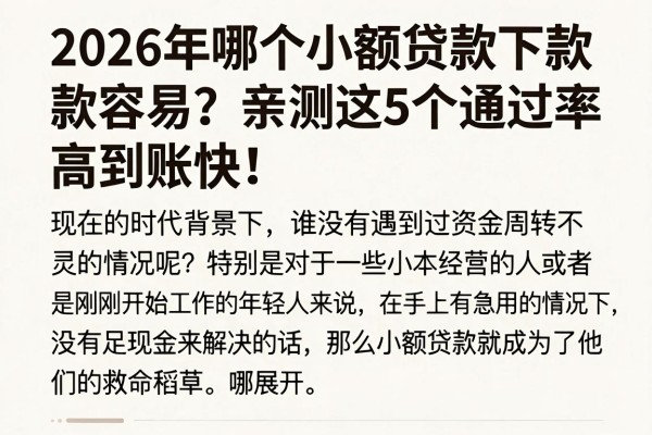 2026年哪个小额贷款下款容易?亲测这5个通过率高到账快!