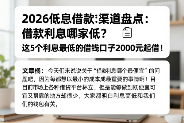 2026低息借款渠道盘点：借款利息哪家最低？这5个利息最低的借钱口子2000元起借！