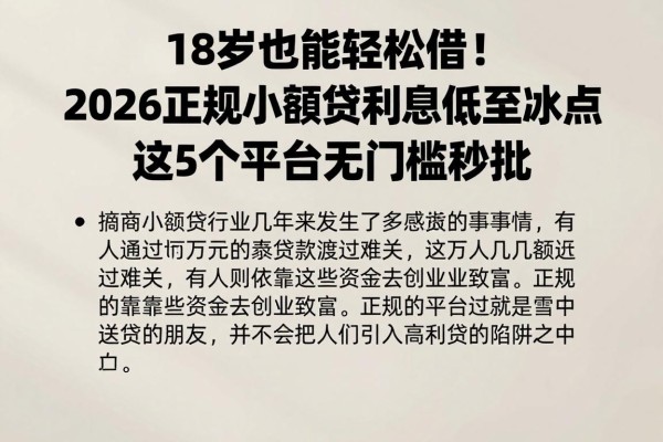 18岁也能轻松借！2026正规小额贷利息低至冰点，这5个平台无门槛秒批