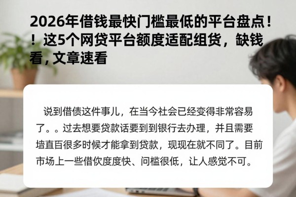 2026年借钱最快门槛最低的平台盘点！这5个网贷平台额度适配超给力，缺钱速看