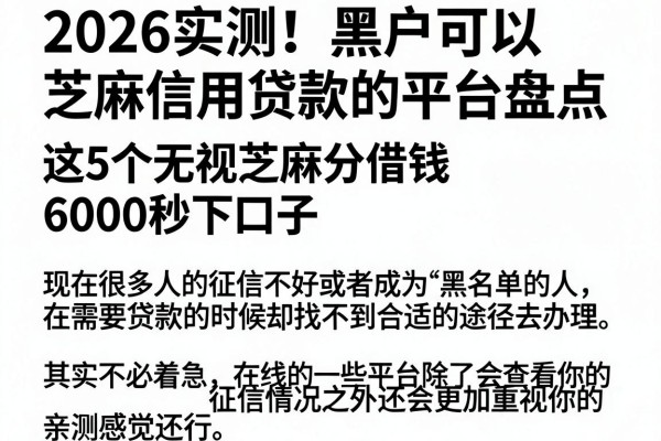 2026实测!黑户可以芝麻信用贷款的平台盘点,这5个无视芝麻分借钱6000秒下口子,亲测感觉还行