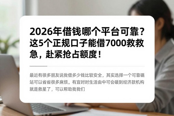 2026年借钱哪个平台可靠？这5个正规口子能借7000救急，赶紧抢占额度！