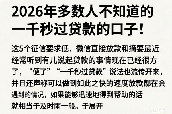 2026年多数人不知道的一千秒过贷款的口子!这5个征信要求低、微信直接放款