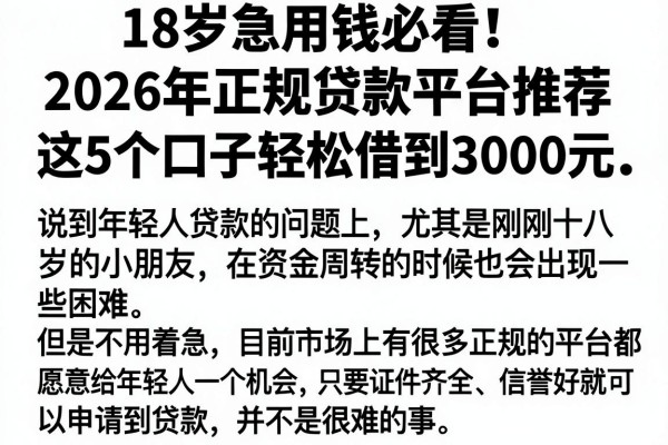 18岁急用钱必看!2026年正规贷款平台推荐,这5个口子轻松借到3000元