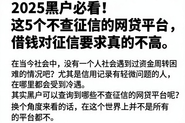 2025黑户必看!这5个不查征信的网贷平台,借钱对征信要求真的不高
