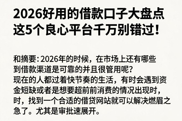 2026好用的借款口子大盘点，这5个良心平台千万别错过！