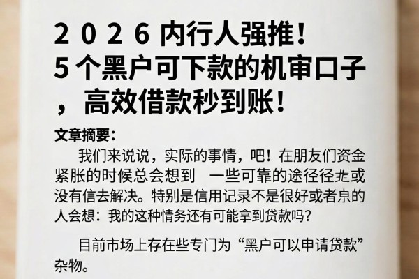 2026内行人强推!5个黑户可下款的机审口子,高效借款秒到账