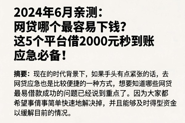 2024年6月亲测:网贷哪个最容易下钱?这5个平台借2000元秒到账,应急必备!