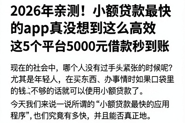 2026年亲测！小额贷款最快的app真没想到这么高效，这5个平台5000元借款秒到账