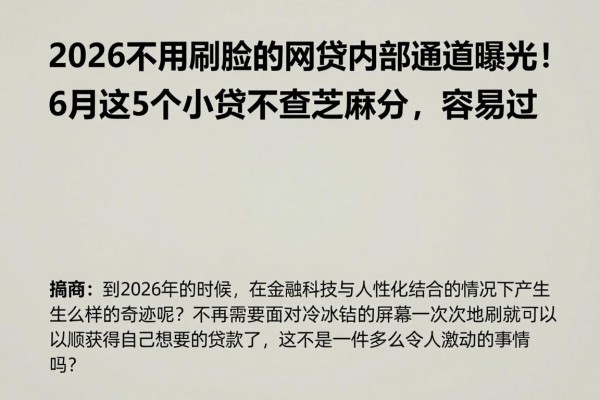 2026不用刷脸的网贷内部通道曝光!6月这5个小贷不查芝麻分,容易过