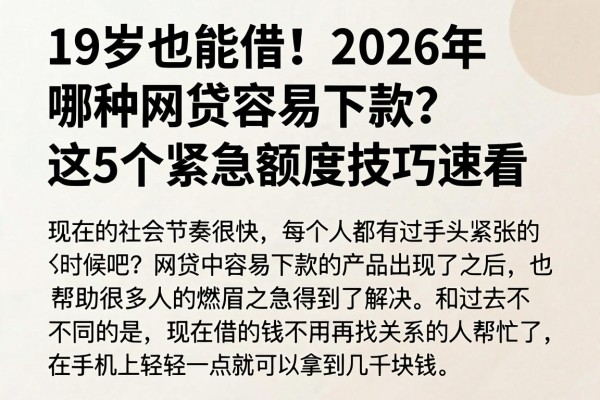 19岁也能借!2026年哪种网贷容易下款?这5个紧急额度技巧速看