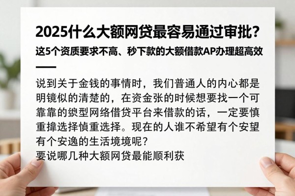 2025什么大额网贷最容易通过审批?这5个资质要求不高、秒下款的大额借款APP办理超高效