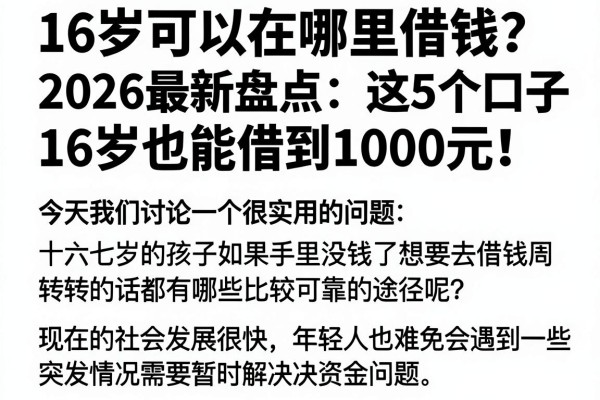 16岁可以在哪里借钱?2026最新盘点:这5个口子16岁也能借到1000元!