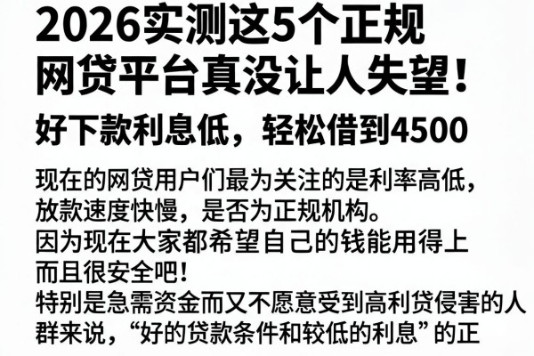2026实测这5个正规网贷平台真没让人失望！好下款利息低，轻松借到4500