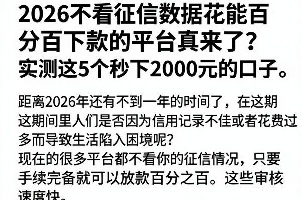 2026不看征信数据花能百分百下款的平台真来了？实测这5个秒下2000元的口子