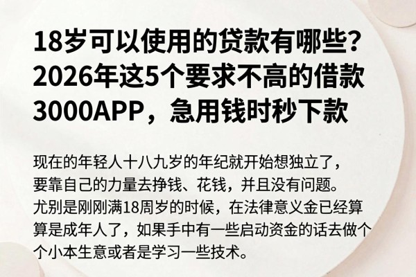 18岁可以使用的贷款有哪些?2026年这5个要求不高的借款3000APP,急用钱时秒下款