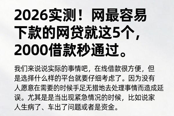 2026实测!网最容易下款的网贷就这5个,2000借款秒通过