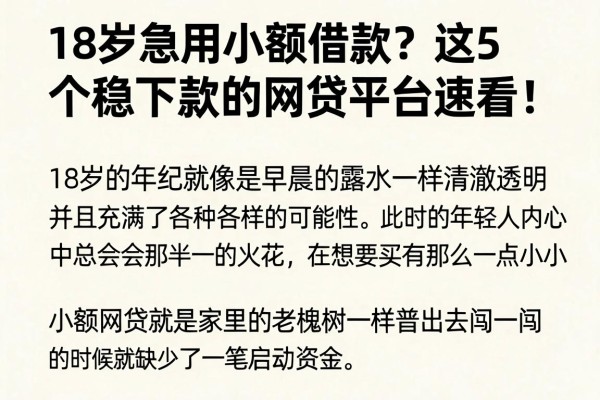 18岁急用小额借款？这5个稳下款的网贷平台速看！