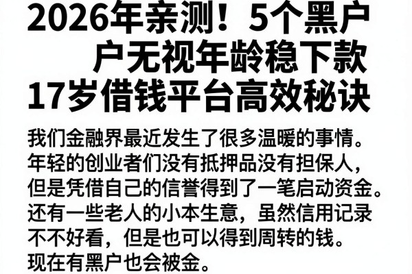 2026年亲测！5个黑户无视年龄稳下款，17岁借钱平台高效秘诀