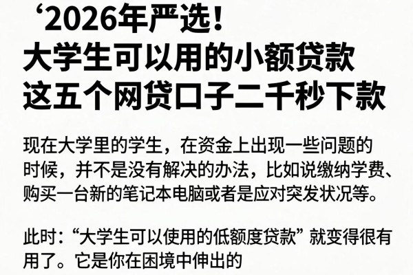 2026年严选!大学生可以用的小额贷款,这五个网贷口子二千秒下款