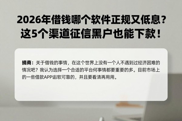 2026年借钱哪个软件正规又低息？这5个渠道征信黑户也能下款！
