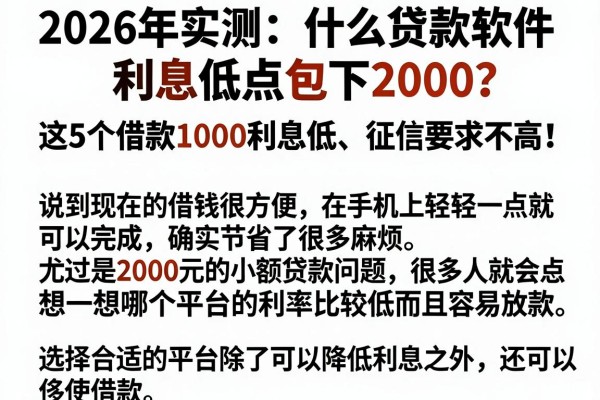 2026年实测:什么贷款软件利息低点包下2000?这5个借款1000利息低、征信要求不高!