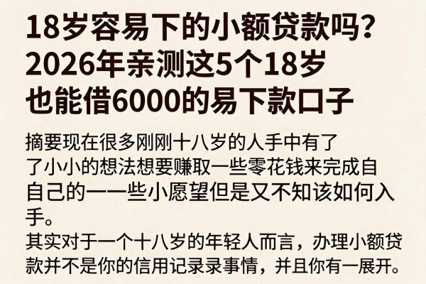 18岁容易下的小额贷款吗?2026年亲测这5个18岁也能借6000的易下款口子