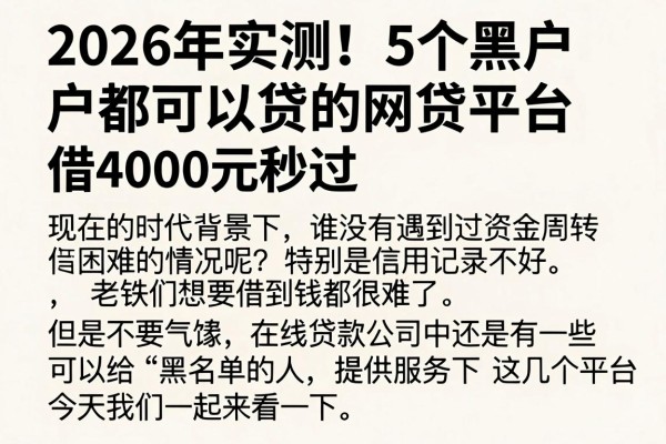 2026年实测!5个黑户都可以贷的网贷平台,借4000元秒过