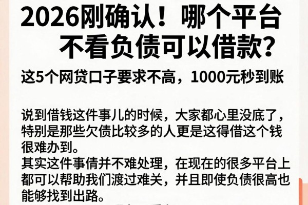 2026刚确认!哪个平台不看负债可以借款?这5个网贷口子要求不高,1000元秒到账