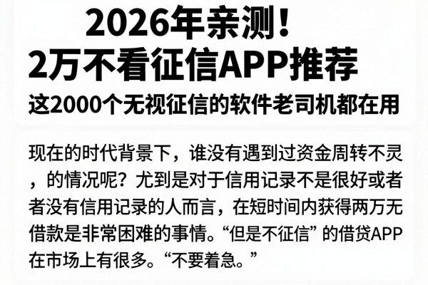 2026年亲测!2万不看征信APP推荐,这2000个无视征信的软件老司机都在用