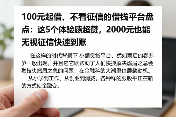 100元起借、不看征信的借钱平台盘点:这5个体验感超赞,2000元也能无视征信快速到账