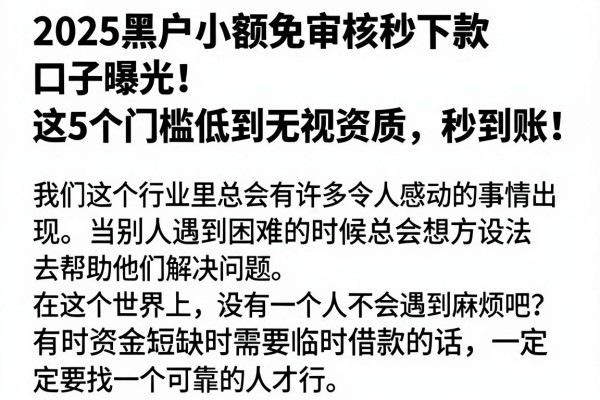 2025黑户小额免审核秒下款口子曝光！这5个门槛低到无视资质，秒到账！