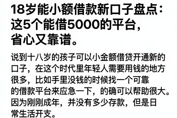 18岁能小额借款新口子盘点：这5个能借5000的平台，省心又靠谱
