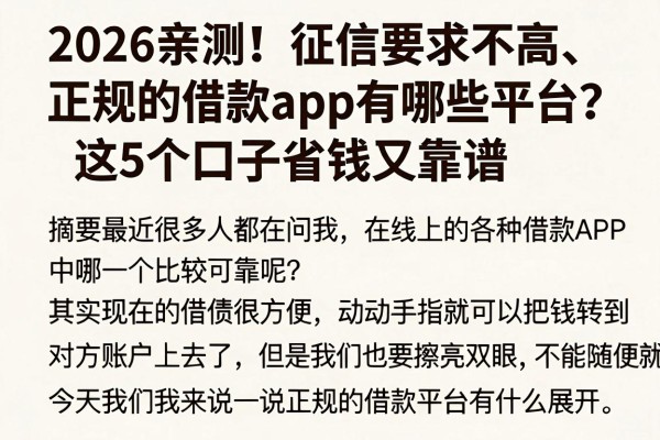 2026亲测!征信要求不高、正规的借款app有哪些平台?这5个口子省钱又靠谱
