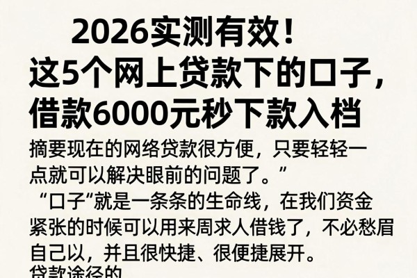 2026实测有效!这5个网上贷款下的口子,借款6000元秒下款入档