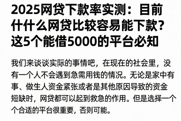 2025网贷下款率实测:目前什么网贷比较容易能下款?这5个能借5000的平台必知