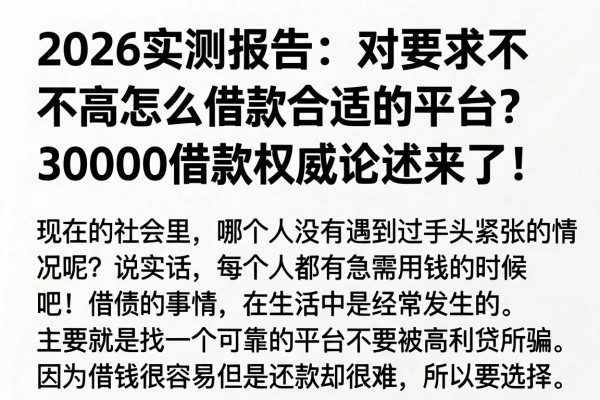 2026实测报告:对要求不高怎么借款合适的平台?30000借款权威论述来了!