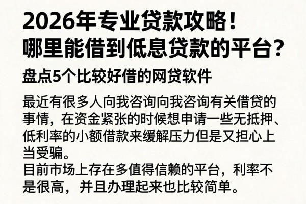 2026年专业贷款攻略!哪里能借到低息贷款的平台?盘点5个比较好借的网贷软件