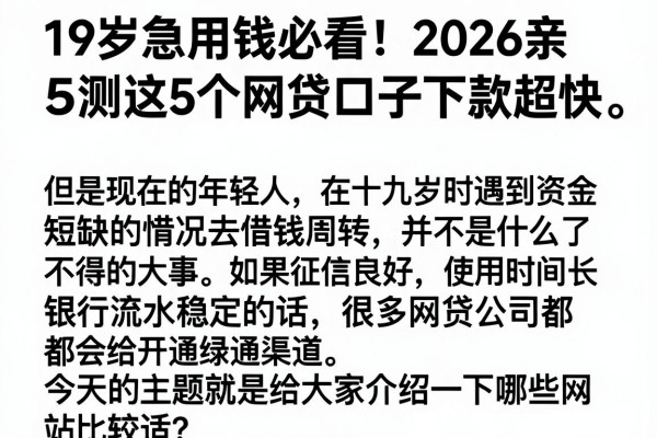 19岁急用钱必看!2026亲测这5个网贷口子下款超快
