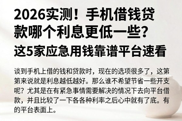 2026实测！手机借钱贷款哪个利息更低一些？这5家应急用钱靠谱平台速看