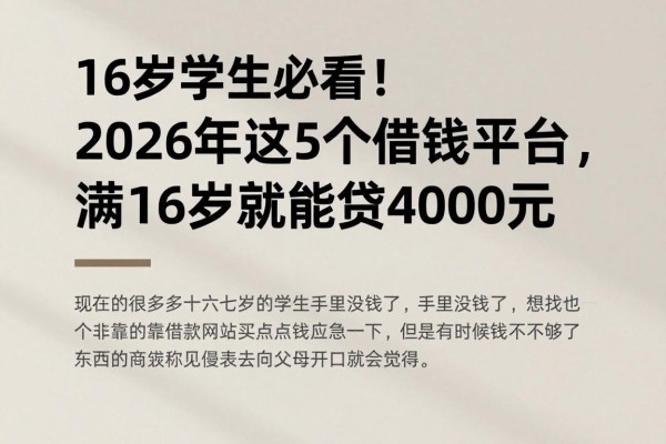 16岁学生必看!2026年这5个借钱平台,满16岁就能贷4000元
