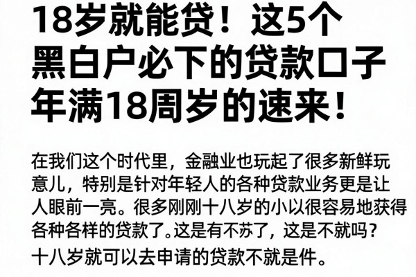 18岁就能贷！这5个黑白户必下的贷款口子，年满18周岁的速来！