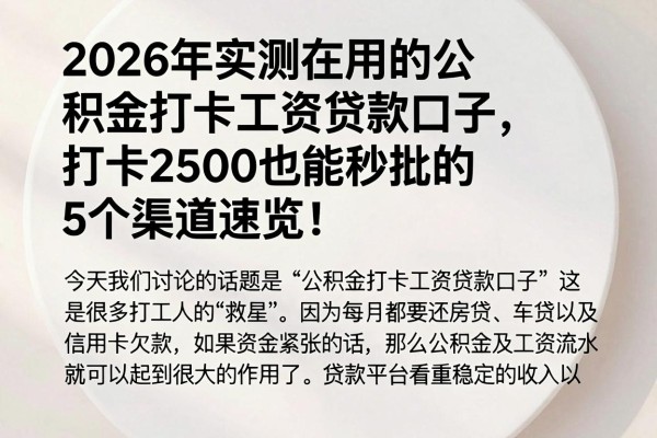 2026年实测在用的公积金打卡工资贷款口子,打卡2500也能秒批的5个渠道速览!