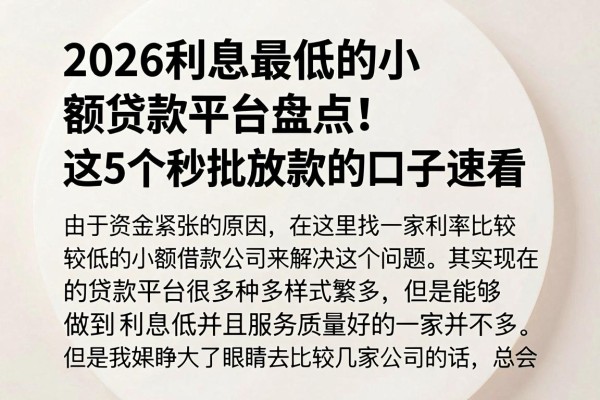 2026利息最低的小额贷款平台盘点!这5个秒批放款的口子速看