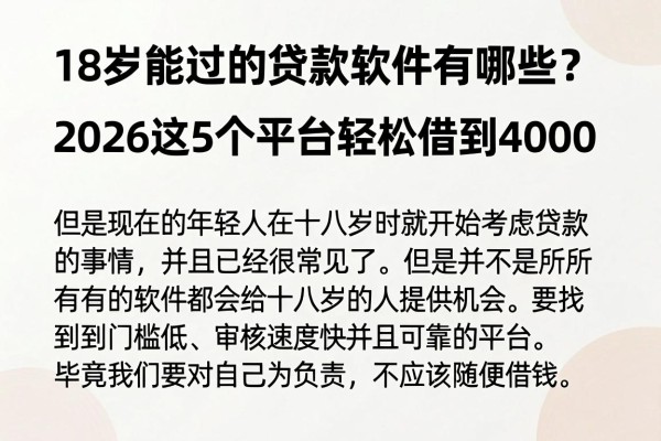 18岁能过的贷款软件有哪些？2026这5个平台轻松借到4000