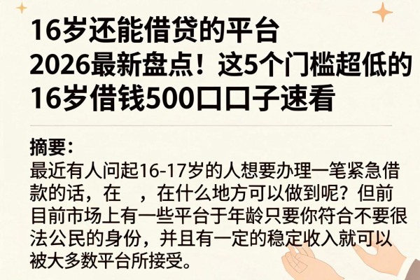 16岁还能借贷的平台2026最新盘点！这5个门槛超低的16岁借钱500口子速看