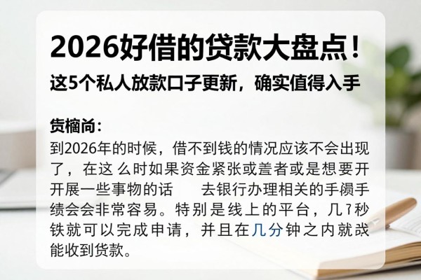 2026好借的贷款大盘点!这5个私人放款口子更新,确实值得入手