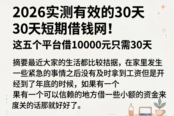 2026实测有效的30天短期借钱网!这五个平台借10000元只需30天